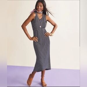 CAbi Launch cross over wrap jersey dress black & white Medium #5610